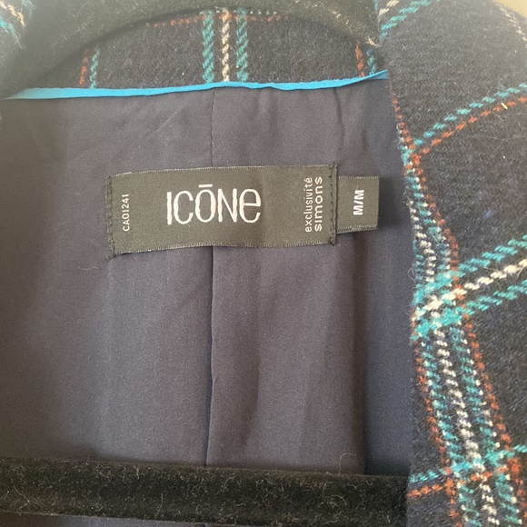 Navy Plaid Tweed Cropped Blazer - Picture 2 of 4